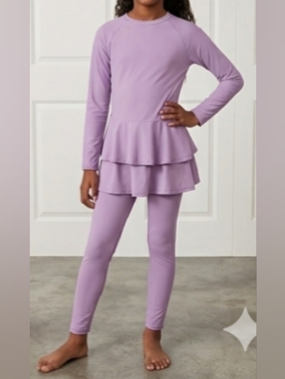 Lavender Long Sleeve Swim Peplum Set